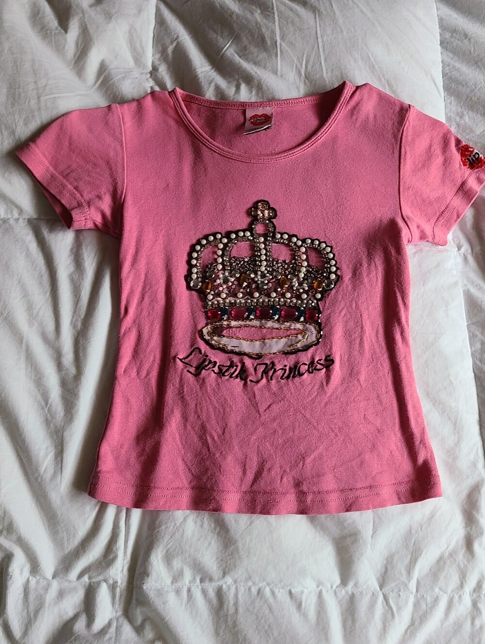Lipstick Boutique Pink Short Sleeve Tee with Jeweled Crown
